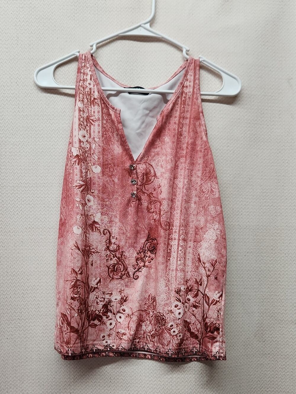 Women's Pink Floral V-Neck Tank Top
